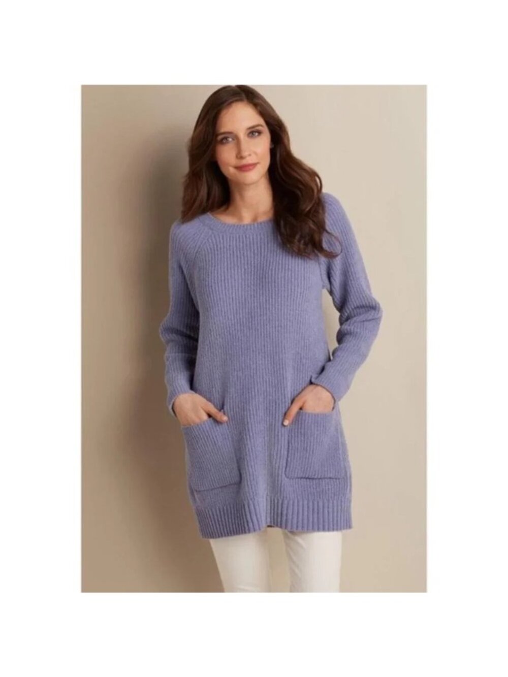 Soft Surroundings Cozy Chenille Pullover Tunic Sweater Pockets Chunky Purple XL